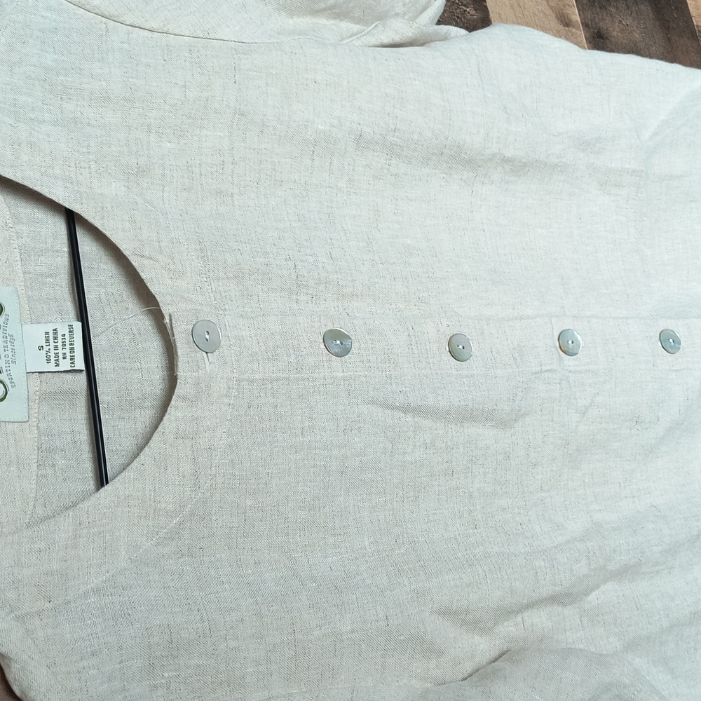 NWOT Orvis Oatmeal 100% Linen Button Up Short Sleeve Top Sz Small Women - Picture 5 of 17